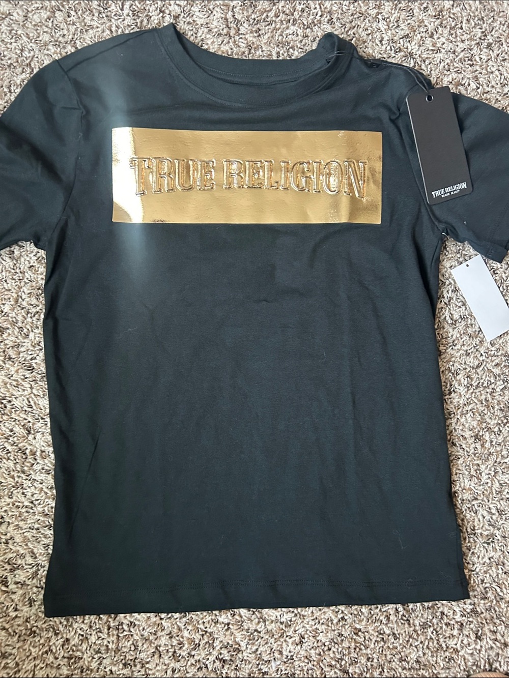 True Religion Black Short-Sleeve Tee with Gold Foil Logo